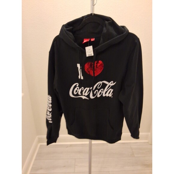 Forever 21 Coca-Cola I Heart Sequins Size L Pullover with Hood Sweatshirt NWT - Picture 1 of 10